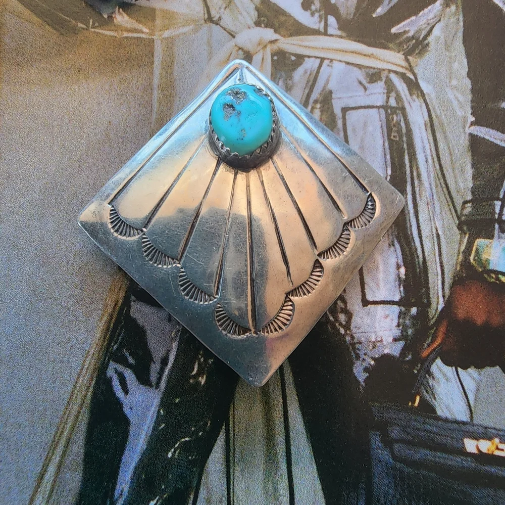 Sterling Silver and Turquoise ( Native Made & Signed) Clip On's - Picture 7 of 7